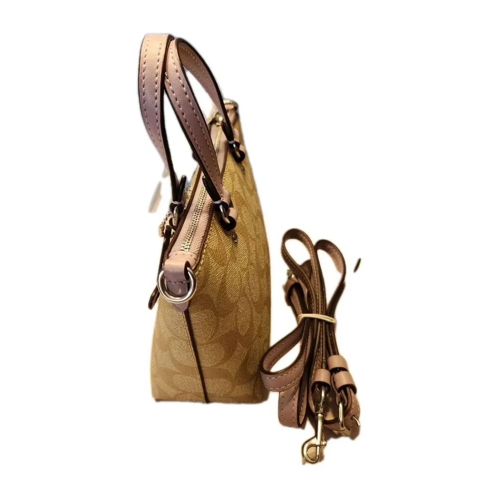 Coach Mini Gallery Satchel Crossbody In Signature Canvas 2 way Taupe Lilac NEW - Picture 7 of 16